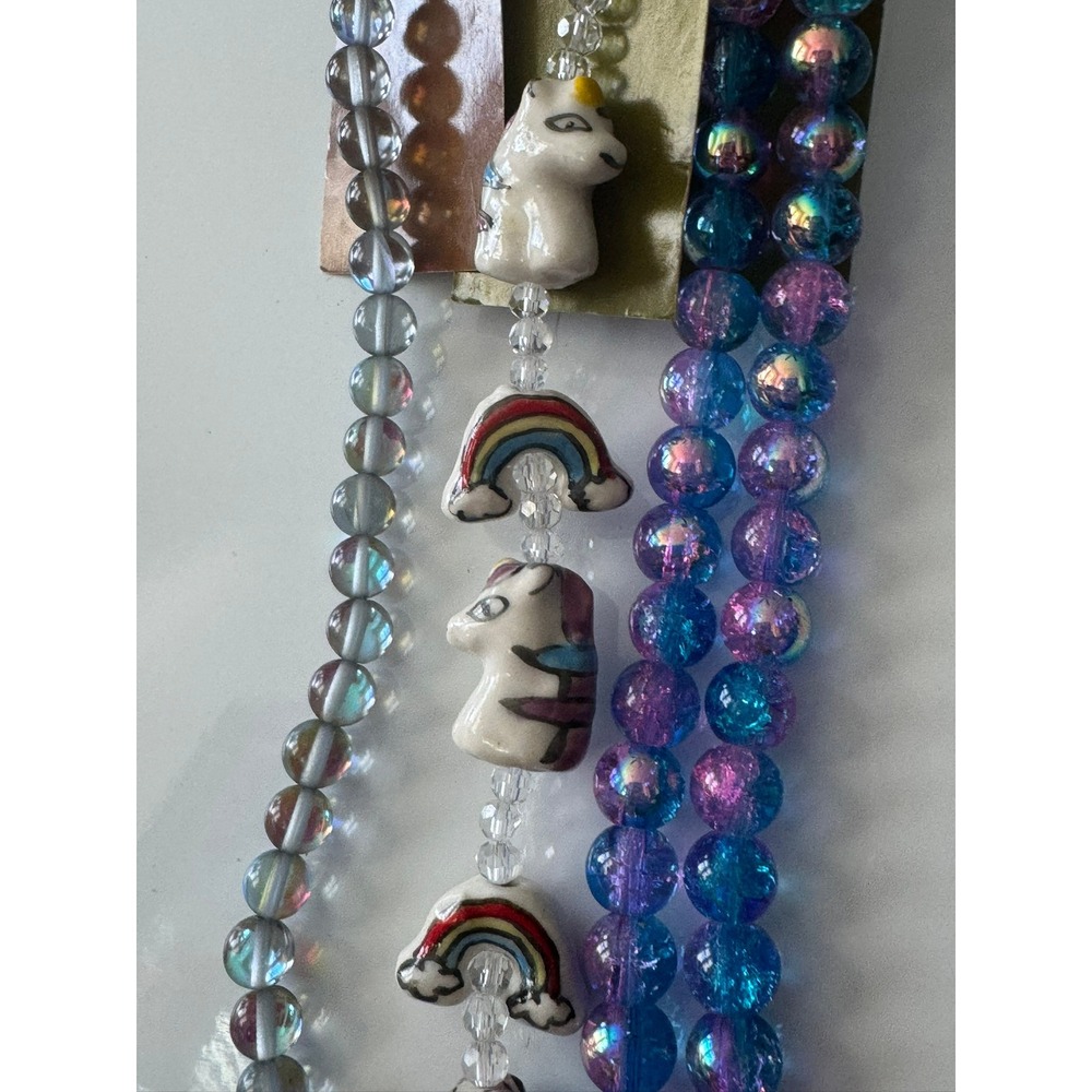 Bead Landing Glass Beads Bundle Unicorn Rainbow Iridescent Blue Purple 3 Strands - Picture 8 of 10